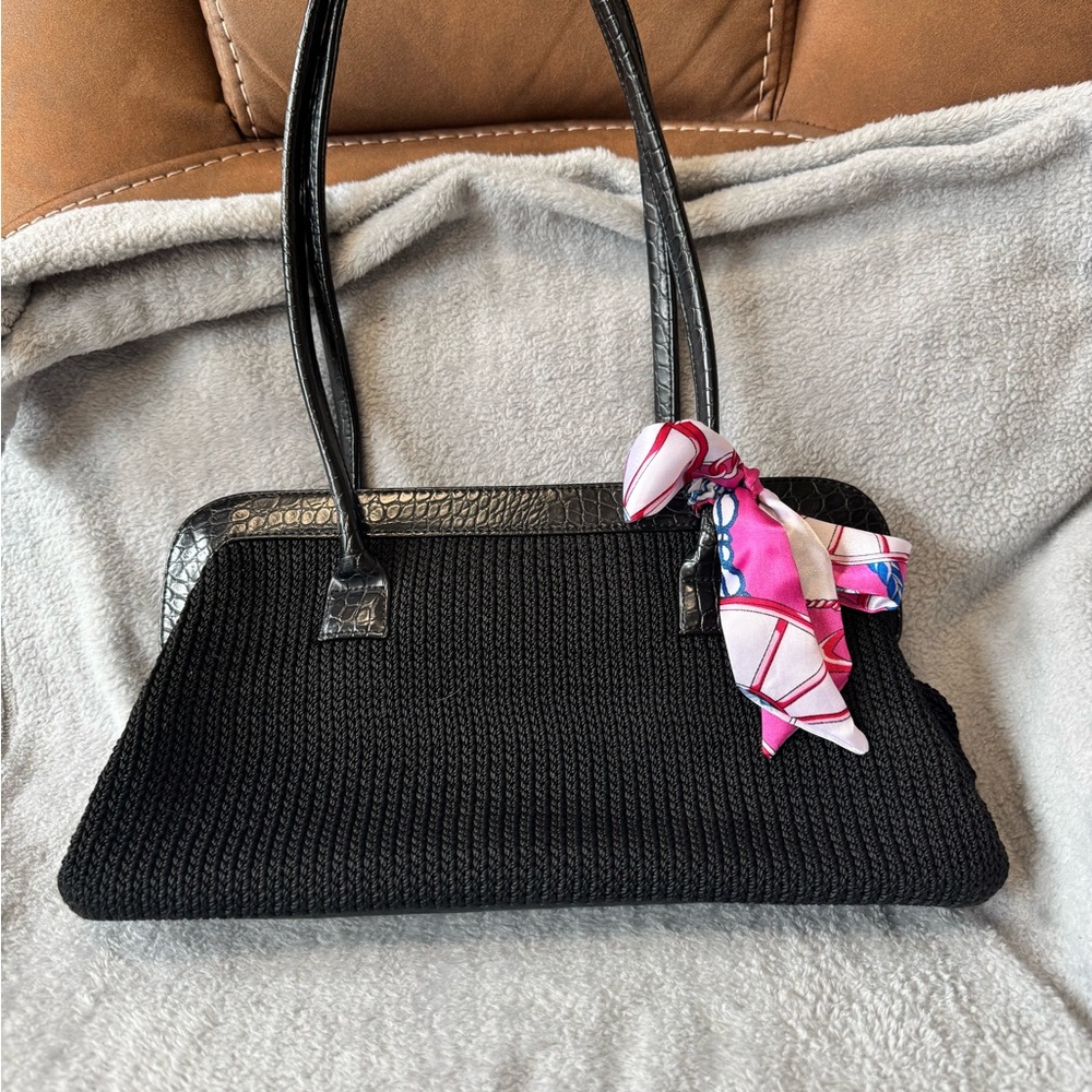 The Sak Black and Pink Shoulder Bag with Scarf Accent